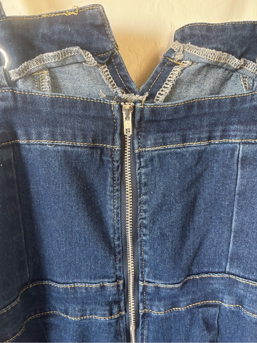 Charming Charlie Dark Blue Denim Wide-Leg Spaghetti Strap Jumpsuit - Picture 4 of 8